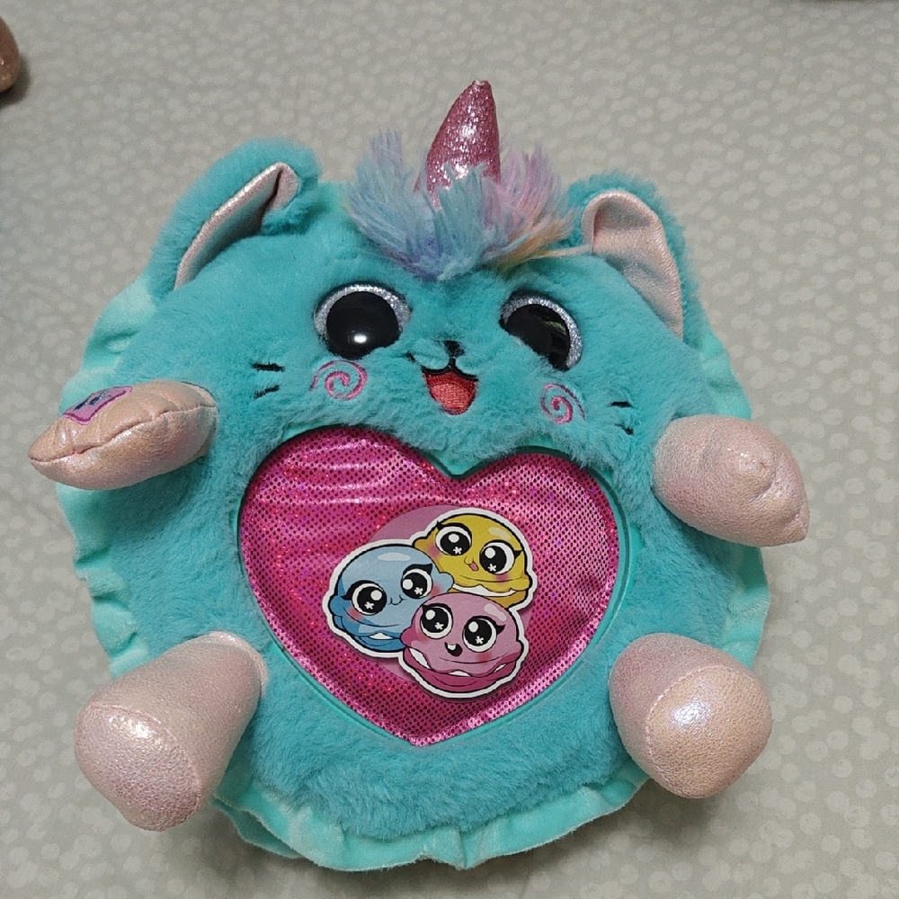 Teal Unicorn Cat Plush with Pink Heart
